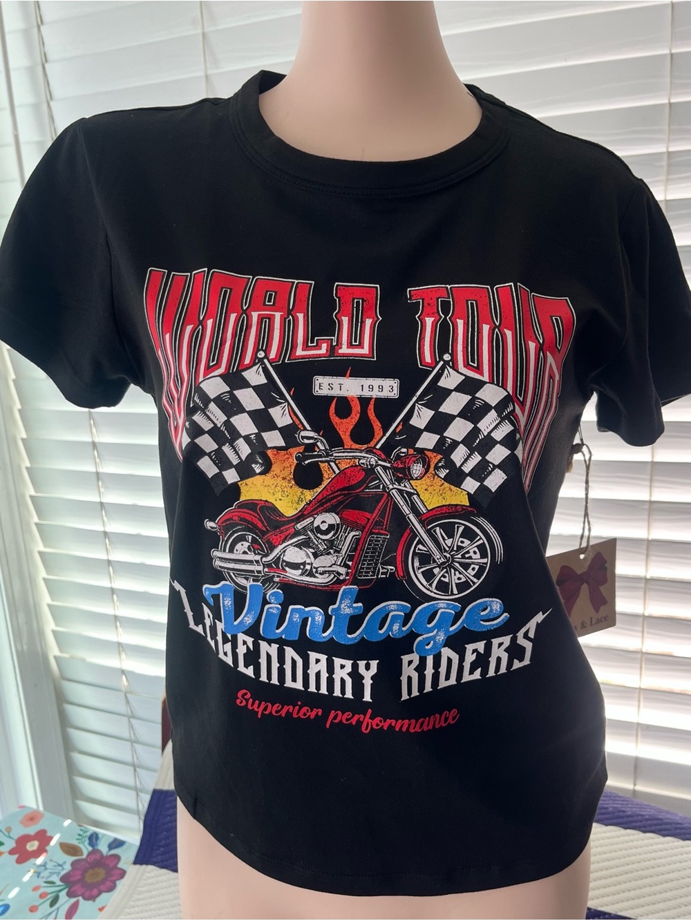 Vintage Riders Graphic Tee - Black with Red Motorcycle